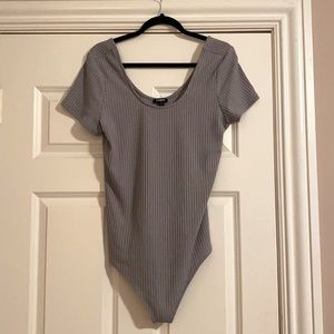 EXPRESS Gray Ribbed Crewneck Bodysuit